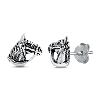 Silver Stud Earrings - Horse