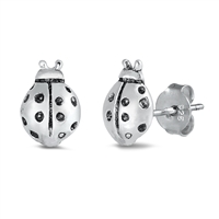 Silver Stud Earrings - Ladybug