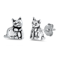 Silver Stud Earrings - Cat