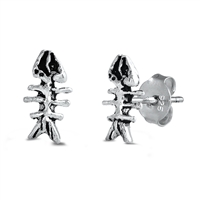 Silver Stud Earrings - Fish Skeleton