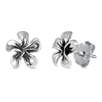 Silver Stud Earrings - Plumeria