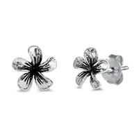 Silver Stud Earrings - Plumeria