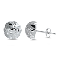 Silver Stud Earrings - Diamond Cut Half Ball