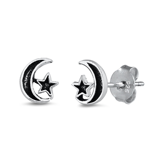 Silver Earrings - Moon and Star