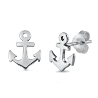 Silver Stud Earrings - Anchor