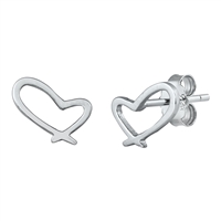 Silver Earrings with CZ - Heart