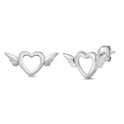 Silver Stud Earrings - Heart & Wings