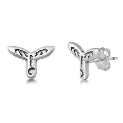 Silver Stud Earrings - Whale Tail