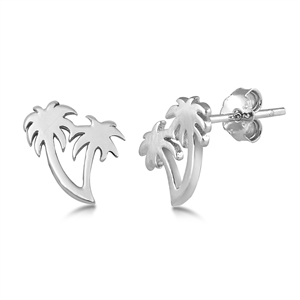 Silver Stud Earrings - Palm Trees