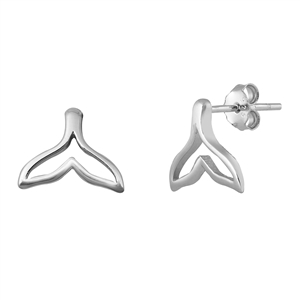 Silver Stud Earrings - Whale Tail