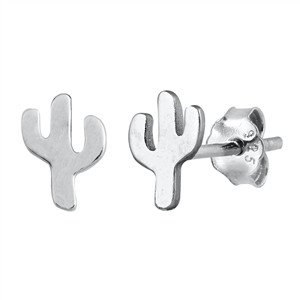 Silver Stud Earrings - Cactus