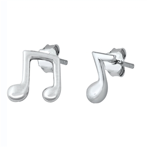 Silver Stud Earrings - Musical Note