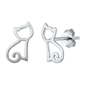 Silver Stud Earrings - Cat