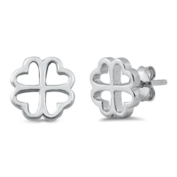 Silver Stud Earrings - Four Leaf Clover