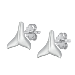 Silver Stud Earrings - Whale Tail