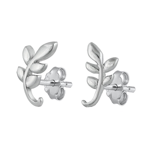 Silver CZ Earrings - Branch Leaves