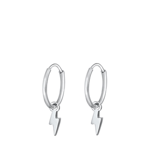 Silver Hoop Earrings - Lightning Bolt