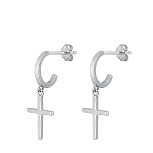 Silver Hoop Earrings - Cross