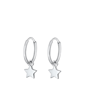 Silver Hoop Earrings - Star