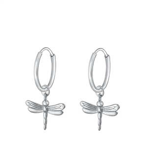 Silver Hoop Earrings - Dragonfly