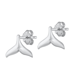 Silver Stud Earrings - Whale Tail