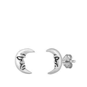 Silver Stud Earrings - Moon