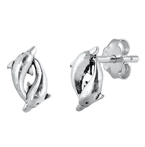 Silver Stud Earrings - Dolphins