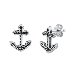 Silver Stud Earrings - Anchor