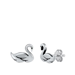 Silver Stud Earrings - Swan