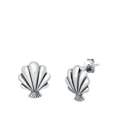 Silver Stud Earrings - Seashell