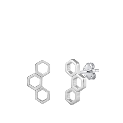 Silver Stud Earrings - Honeycomb