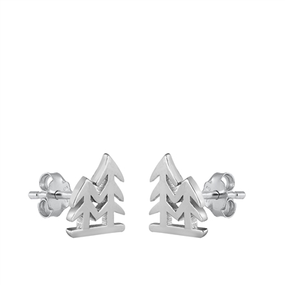 Silver Stud Earrings - Trees