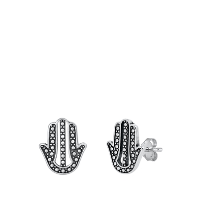 Silver Stud Earrings - Hamsa