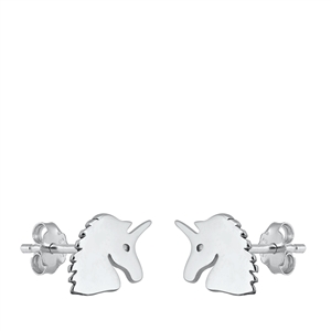 Silver Stud Earrings - Unicorn