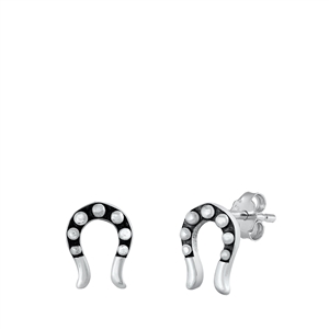 Silver Stud Earrings - Horseshoe