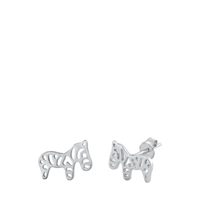 Silver Stud Earrings - Zebra