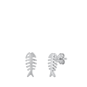 Silver Stud Earrings - Fish Skeleton