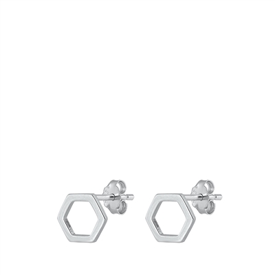 Silver Stud Earrings - Hexagon
