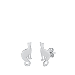 Silver Stud Earrings - Cat