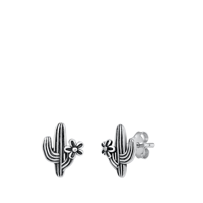 Silver Stud Earrings - Cactus