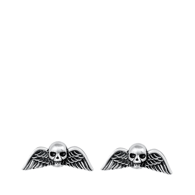 Silver Stud Earrings - Skull & Wings