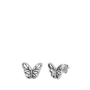 Silver Stud Earrings - Butterfly