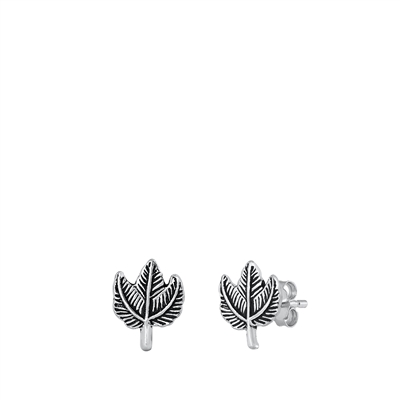 Silver Stud Earrings - Leaves