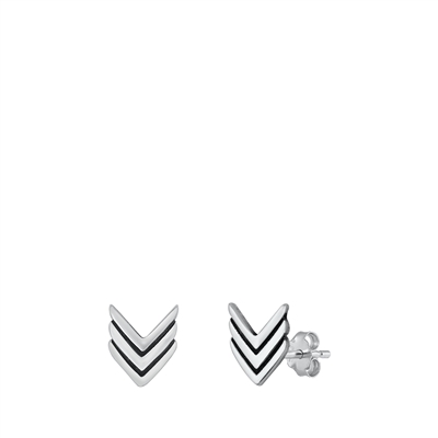 Silver Stud Earrings - Chevron