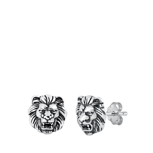 Silver Stud Earrings - Lion Head