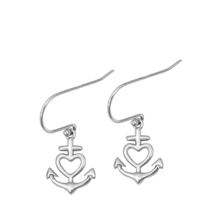Silver Stud Earrings - Heart Anchor