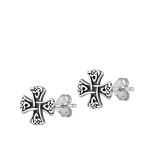 Silver Stud Earrings - Celtic Cross