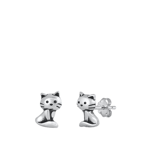 Silver Stud Earrings - Cat