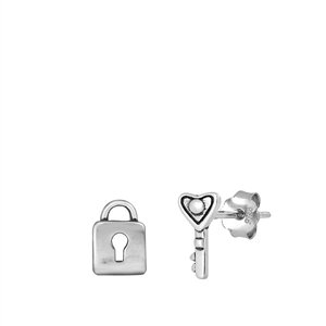 Silver Stud Earrings - Lock & Key