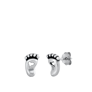 Silver Stud Earrings - Foot Print